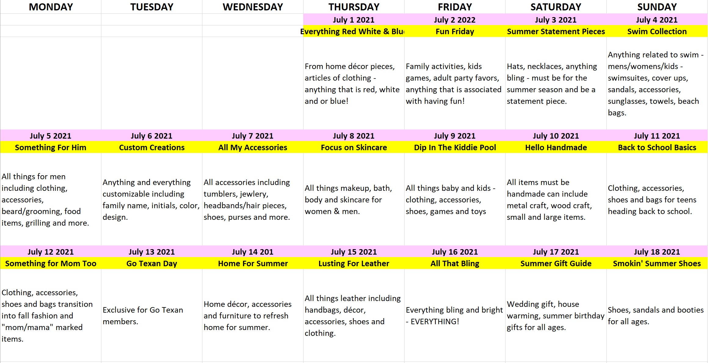 July 1 July 18, 2021 Editorial Calendar Market Your Business with